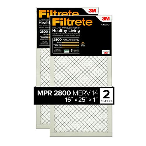 Filtrete 16x25x1, AC Furnace Air Filter, MPR 2800, Healthy Living Ultrafine Particle Reduction, 2-Pack (exact dimensions 15.719 x 24.719 x 1)